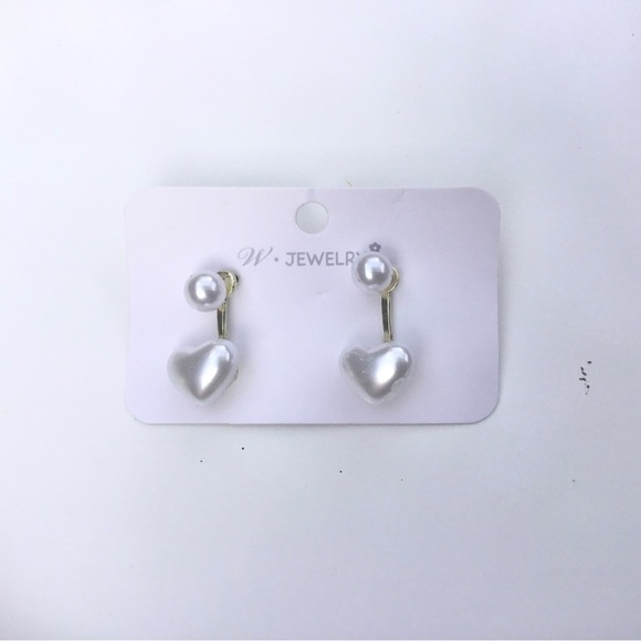 Elegant classic heart earrings with pearls stud - Picture 5 of 5